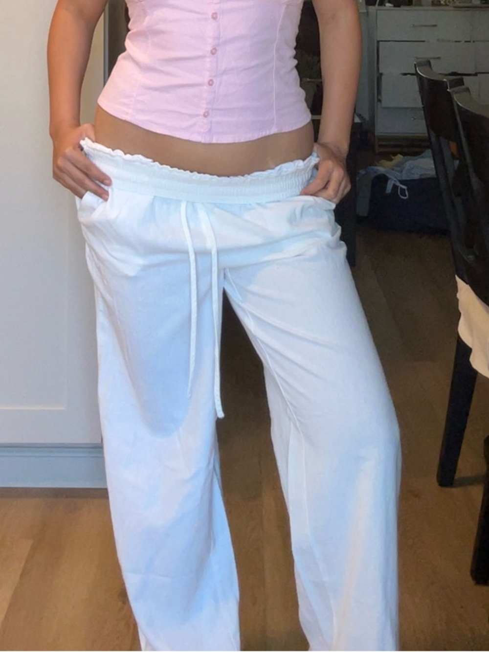 Casual White Wide-Leg Linen Blend Pants — Relaxed Fit